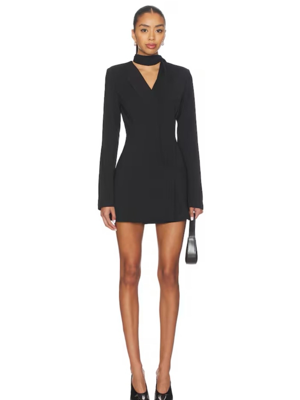 REVOLVE Black Long-Sleeve Mini Dress with Choker Neck